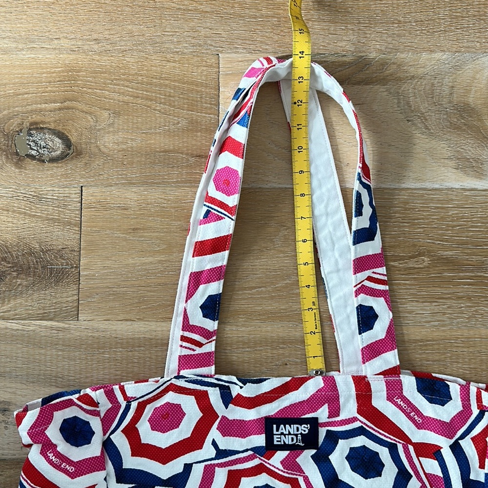 Lands’ End Pink Red White Blue Umbrella Print Large Packable Beach Tote Pool Bag - Picture 9 of 13